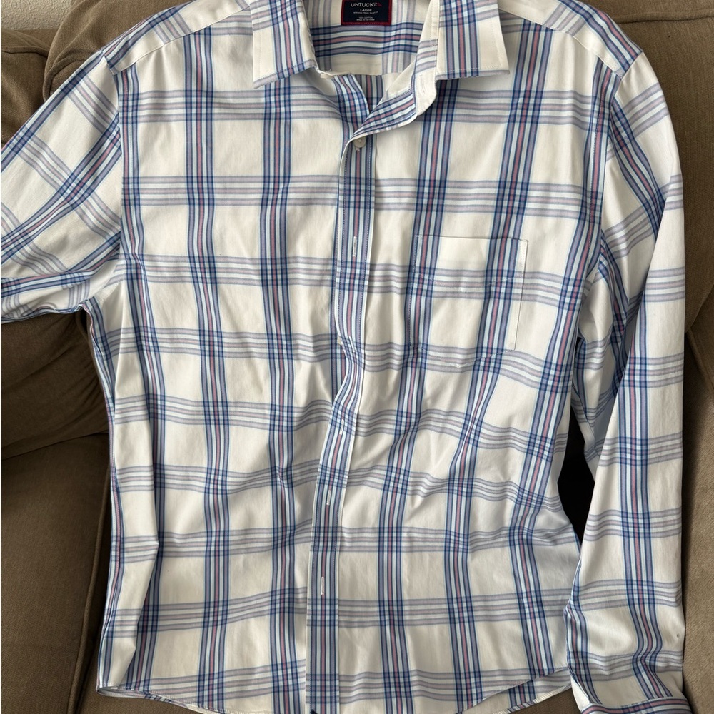 UNTUCKit Blue and White Plaid Casual Shirt